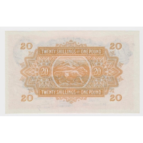 556 - East African Currency Board 20 Shillings or 1 Pound dated 1st January 1955, serial G79 00623, portra... 