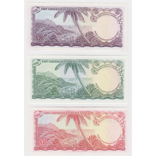 559 - East Caribbean (3), 20 Dollars issued 1965 (TBB B103c10, Pick15g) EF, 5 Dollars issued 1965 (TBB B10... 