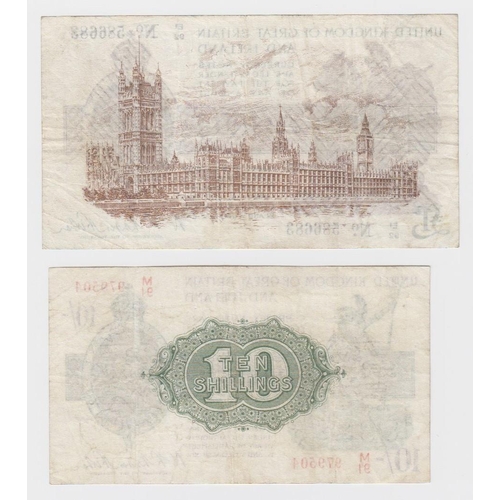 58 - Warren Fisher (2), 10 Shillings issued 1922 serial M/91 979504 (T30, Pick358) pressed Fine+, 1 Pound... 