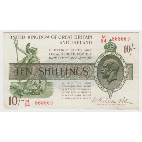 69 - Warren Fisher 10 Shillings issued 1922, serial M/84 868665 (T30, Pick358) original about EF