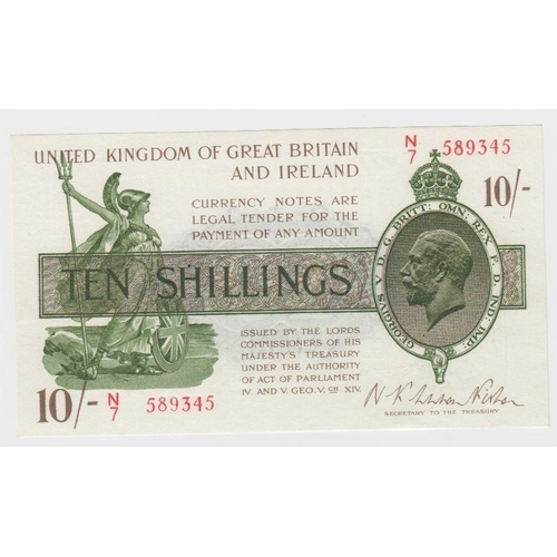 70 - Warren Fisher 10 Shillings issued 1922, serial N/7 589345 (T30, Pick358) dents in paper, crisp origi... 