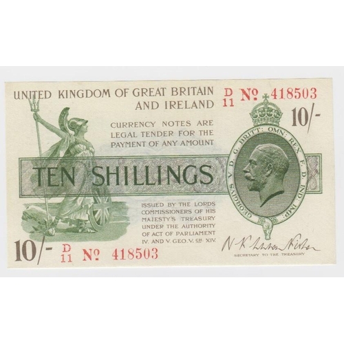 73 - Warren Fisher 10 Shillings issued 30th September 1919, scarcer FIRST SERIES 'D' prefix, serial D/11 ... 