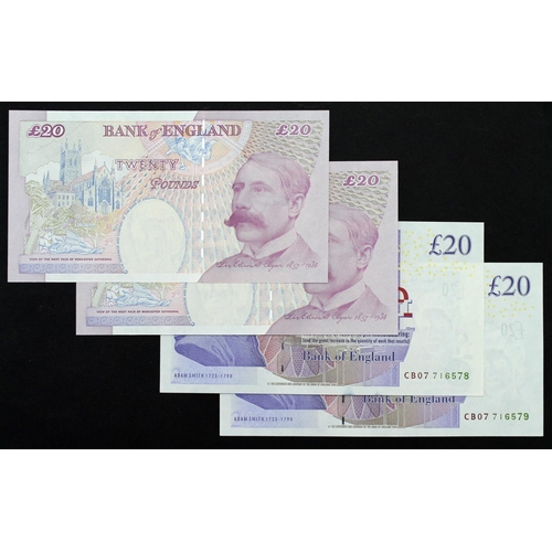 75 - Bailey (4), 20 Pounds issued 2007 (2), a consecutively numbered pair, serial CB07 716578 & CB07 7165... 