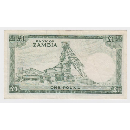 938 - Zambia 1 Pound issued 1964, serial B/10 853166 (TBB B102a, Pick2a) VF