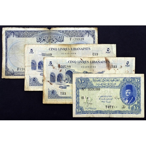 958 - World (4), lower grade group comprising Iraq 1 Dinar 1950, Egypt 10 Piastres 1940, Lebanon 5 Livres ... 