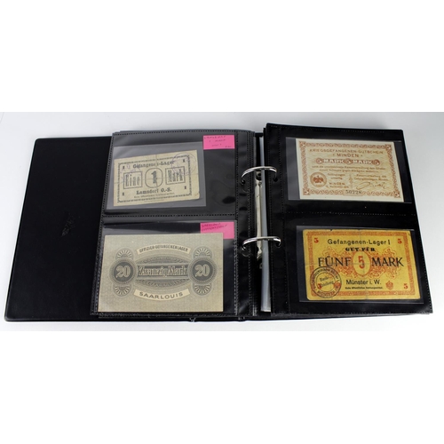 973 - World banknotes in album (136) plus POW and Naffi tokens (26), the majority WW2 issues including som... 