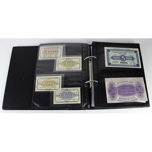 973 - World banknotes in album (136) plus POW and Naffi tokens (26), the majority WW2 issues including som... 