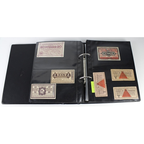 973 - World banknotes in album (136) plus POW and Naffi tokens (26), the majority WW2 issues including som... 