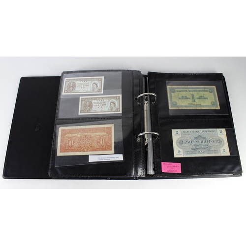 973 - World banknotes in album (136) plus POW and Naffi tokens (26), the majority WW2 issues including som... 