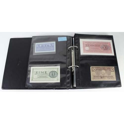 973 - World banknotes in album (136) plus POW and Naffi tokens (26), the majority WW2 issues including som... 