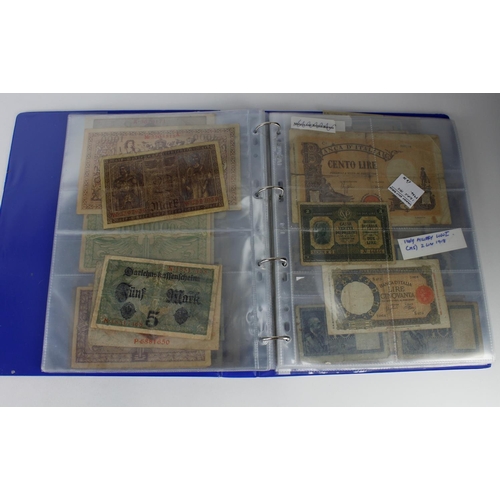 974 - World banknotes in album (88), the majority Italy and Germany, a few other countries seen, mixed gra... 