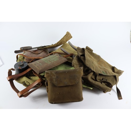 1785 - WW2 military equipment box full including 1943 SMLE breach cover, 1944 map case,, binoculars, water ... 