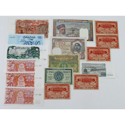 461 - Algeria (16), comprising 100 Francs dated 1940, 50 Centimes (5) dated 1949, 5 Francs dated 1942, 20 ... 