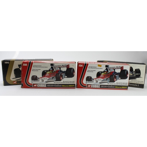 63 - Corgi Toys. Four boxed Corgi 1:18 scale models, comprising nos. 190 (J.P.S. Lotus Formula 1, x 2); 1... 