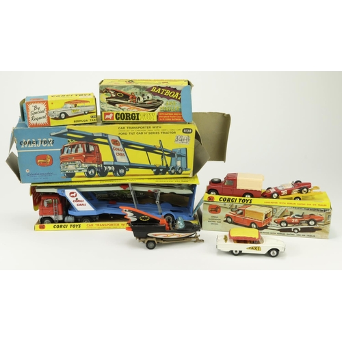 64 - Corgi Toys. Four boxed Corgi Toys, comprising Car Transporter With Ford Tilt Cab H Series Tractor (n... 