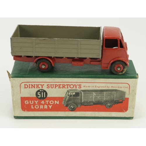 85 - Dinky Supertoys, no. 511 'Guy 4 Ton Lorry' (red cab / chassis, grey back), contained in original box