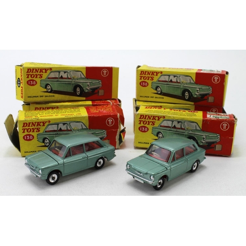 96 - Dinky Toys. Six boxed green Hillman Imp Saloon cars (no. 138), boxes in varying conditions