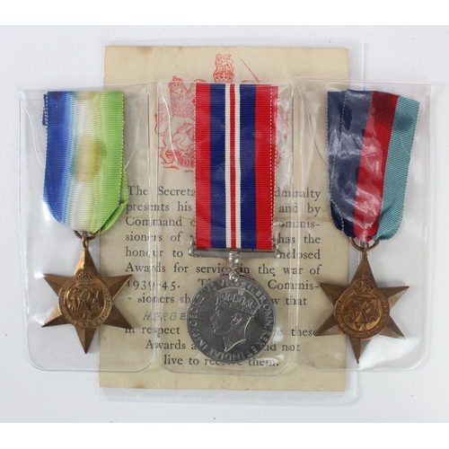 1201 - WW2 casualty group 19939-45 star, Atlantic star, War medal with named causality slip to P/JX276408 H... 