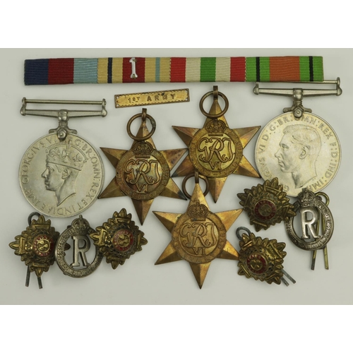 1219 - WW2 medals 1939-45 Star, Africa Star + 1st Army clasp, Italy Star, Defence & War Medals, officers pi... 