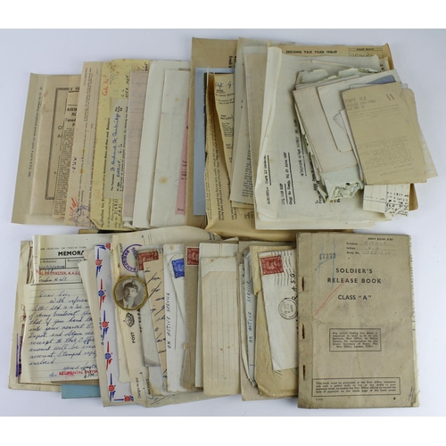 1225 - WW2 original ephemera including letters, photos, Soldiers Release Book, documents, etc all relating ... 