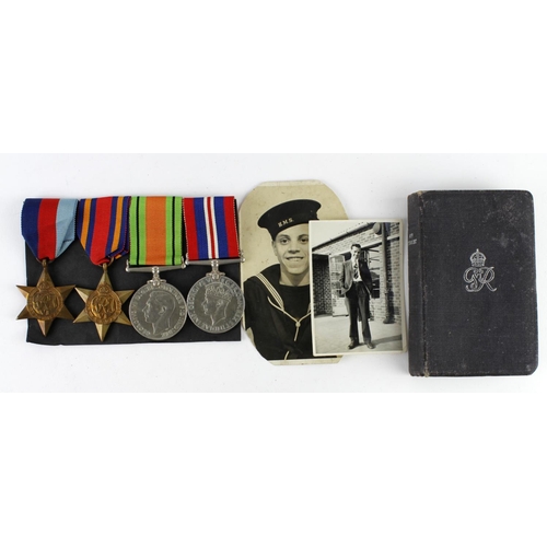 1230 - WW2 prayer book photos and medals for AB G.R.R. Boulder JX453999 RN. 1939-45 Star, Burma Star, Defen... 