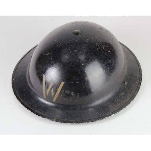 1240 - WW2 shrapnel proof steel helmet, emblazoned with a white 'W', for Air Raid Warden. Helmet and interi... 