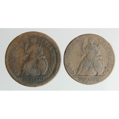 1711 - Farthings (2) Charles II copper pattern farthings 1665, one 23mm, the other 25.5mm, in Fair-VG grade... 