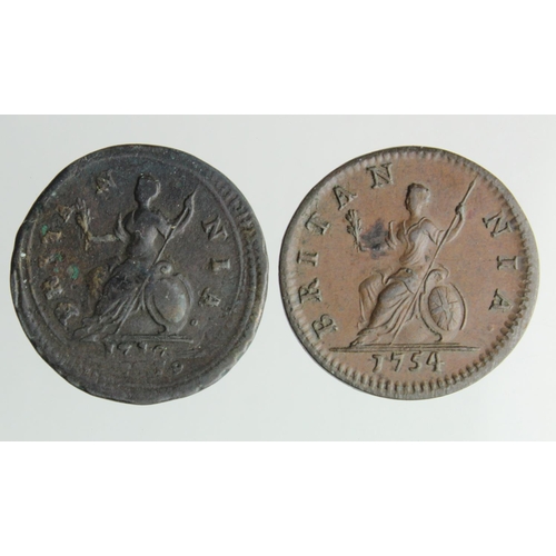 1715 - Farthings (2): 1719 double-struck Fine, and 1754 nEF