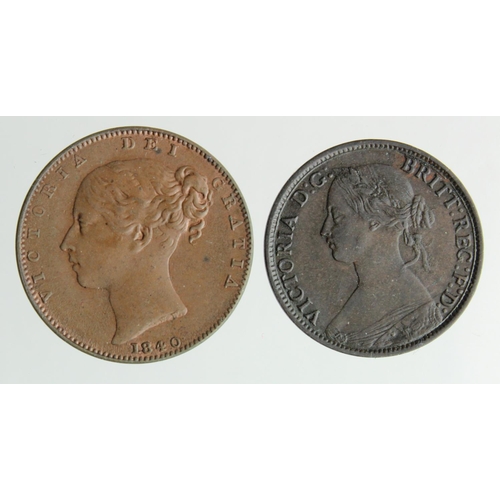 1717 - Farthings (2): 1840 aEF, and 1863 (scarce date) nVF