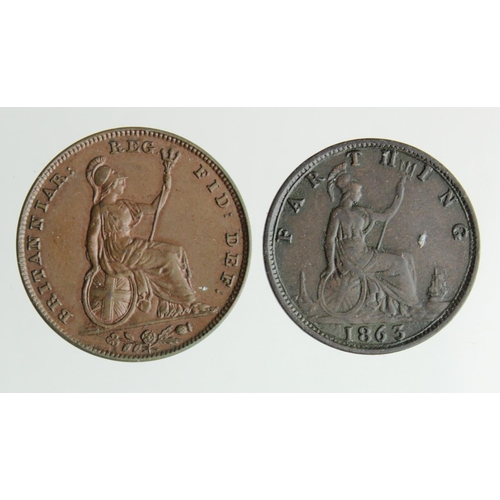 1717 - Farthings (2): 1840 aEF, and 1863 (scarce date) nVF