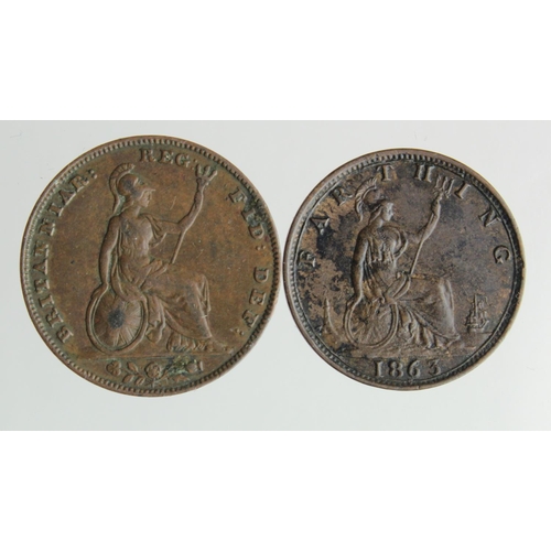 1718 - Farthings (2): 1849 Fine, and 1863 VF, scarce dates.