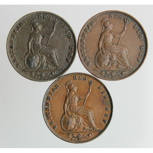 1719 - Farthings (3) Queen Victoria varieties: 1841 unbarred As in GRATIA nVF, 1856 VICTOEIA VF, and 1858 s... 