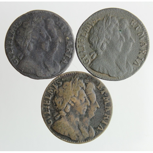 1720 - Farthings (3) William & Mary: 1694 BRITA NIA (seems to be missing the first N) Fair, 1694 no stops o... 