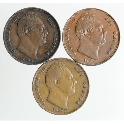 1722 - Farthings (3) William IV: 1835 EF, ditto VF, and 1837 Fine.