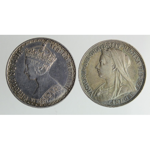 1723 - Florins (2) Queen Victoria: 1858 gothic GVF/nEF, and 1895 GVF