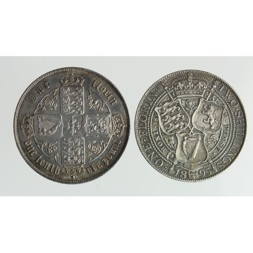 1723 - Florins (2) Queen Victoria: 1858 gothic GVF/nEF, and 1895 GVF