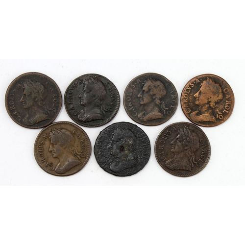 1741 - GB Farthings (7) Charles II: 1672 VG, 1672 heavy flan (7.73g) Fair, 1673 VG, 1673 aF mark obv., 1675... 