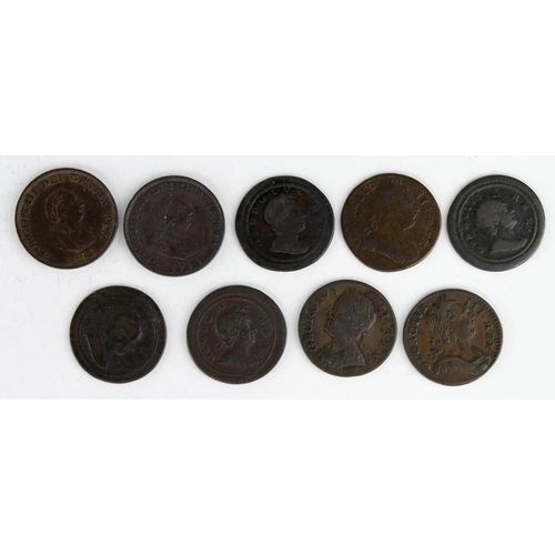 1742 - GB Farthings (9) George I, II & III: 2x 1719 small letters Fair, 1719 large letters Fair, 1720 Fine,... 