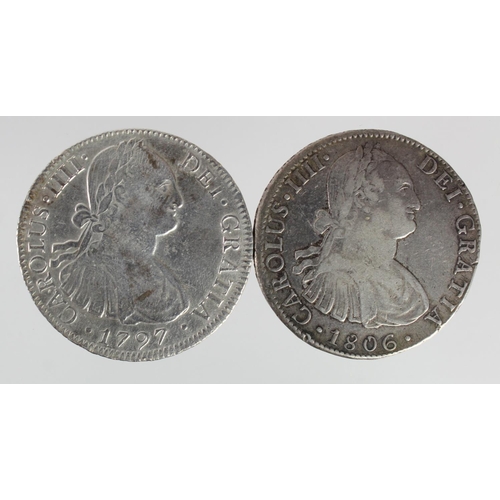 2137 - Spanish Mexico (2) silver 8 Reales: 1797 Mo FM cleaned GF, and 1806 Mo TH Fine.