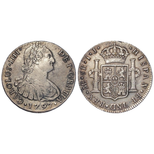 2140 - Spanish Peru silver 8 Reales 1797 LIMAE IJ, KM# 97, light water damage, VF