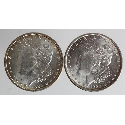 2142 - USA Morgan Silver Dollars (2): 1888 BU bagmark, and 18980 BU