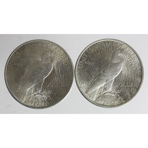 2143 - USA Peace Silver Dollars (2): 1924 and 1925, AU with lustre.