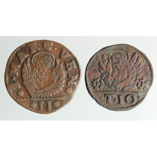 2144 - Venetian 17thC Colonial Copper (2): Armat and Morea Gazzetta nVF, and Crete (Candia) 2&1/2 Soldini, ... 