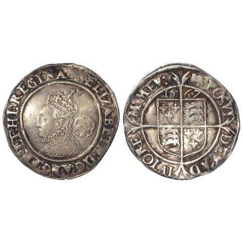 2210 - Elizabeth I silver sixpence 1567 mm Lion, S.2562, nVF, slightly bent.