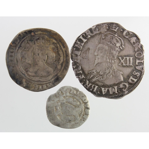 2211 - English Hammered (3): Charles I shilling mm Crown S.2791 GF, Henry(?) groat of York, Fair, and Edwar... 