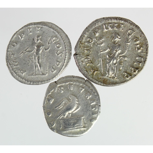 2219 - Roman Imperial silver (3): Divus Antoninus Pius denarius, eagle reverse, RIC 431, 2.86g, GF/F; Sever... 