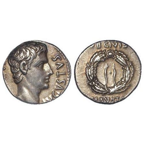 2225 - Roman Imperial: Augustus silver denarius, Colonia Patricia (Cordoba) Spain 18-17 BC, 'OB CIVIS, SERV... 