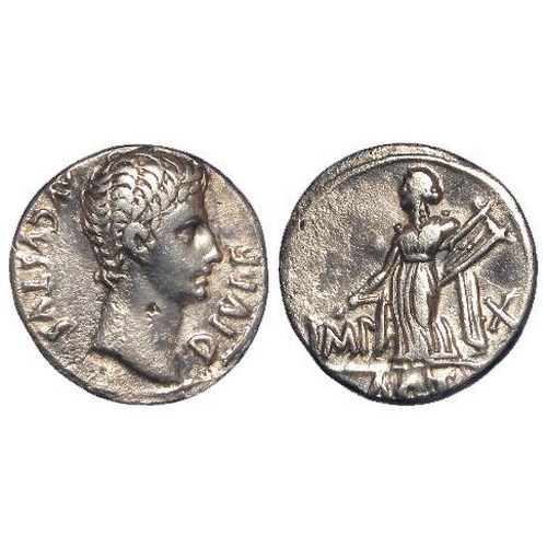 2226 - Roman Imperial: Augustus silver denarius, Lugdunum (Lyon) Gaul 15-13 BC, Apollo Citharoedus type BMC... 