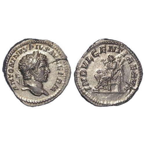 2228 - Roman Imperial: Caracalla silver denarius, Rome Mint 213 AD. Rev: INDVLGENTIA AVG., Indulgentia enth... 