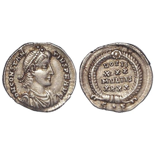 2230 - Roman Imperial: Constantius II silver siliqua, Constantinople 351-355 AD, 2.97g, GVF, nice full-flan... 